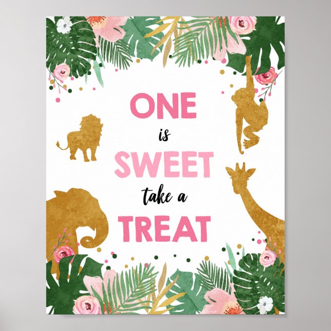 Affiche L'un est Sweet Safari Animaux Fille Signal d'anniv (Devant)