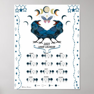 Affiche LUNAR CALENDAR 2023, Crow Moon, Wicca Witch Moon 