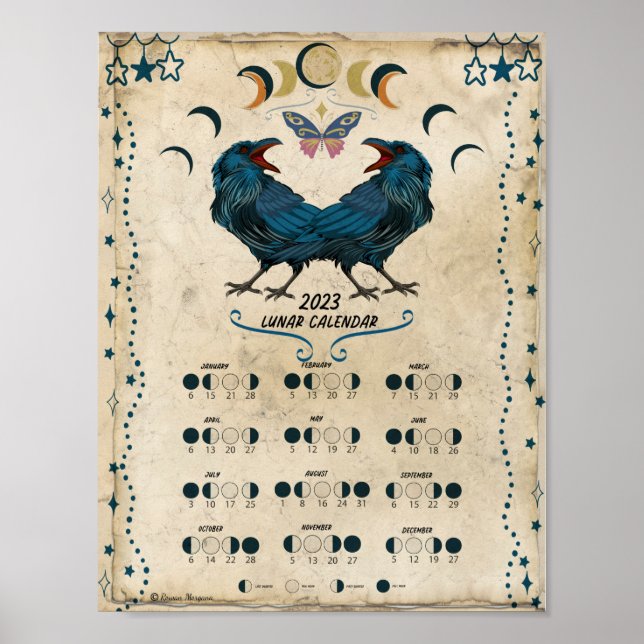 Affiche LUNAR CALENDAR 2023, Lune de Corbeau, Wicca Witch  (Devant)