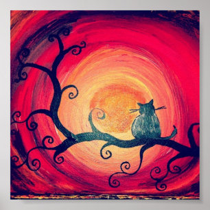 Affiche lunatique de minuit de chat