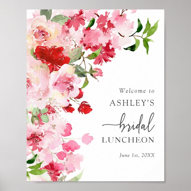 Affiche Luncheon de mariage rose floral rouge (Devant)