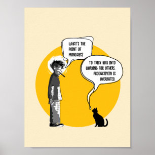 Affiche Lundi drôle Chat Humour de bureau Sarcasme