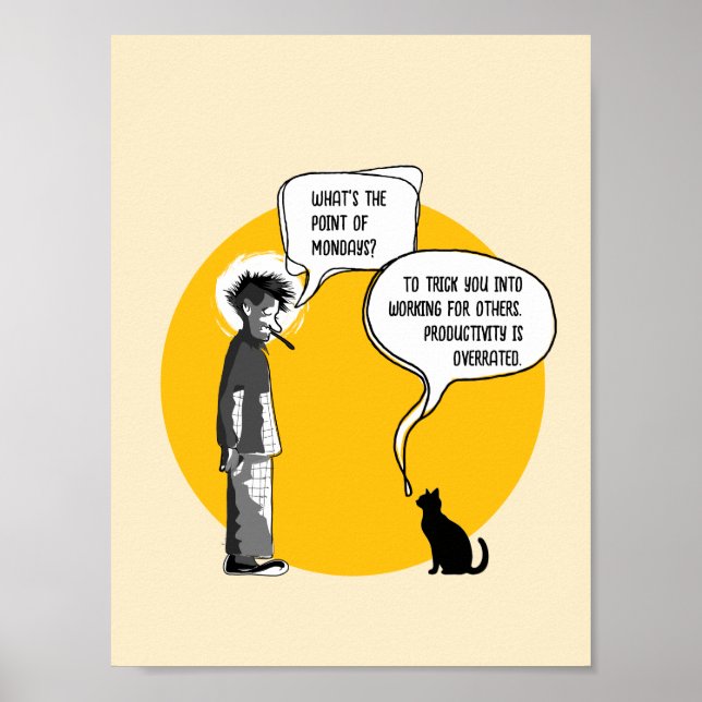 Affiche Lundi drôle Chat Humour de bureau Sarcasme (Devant)