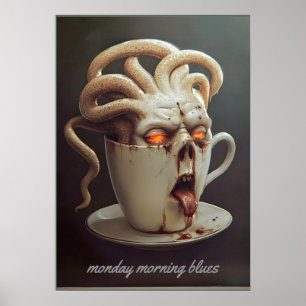 Affiche Lundi matin blues niveau caféine avertissement