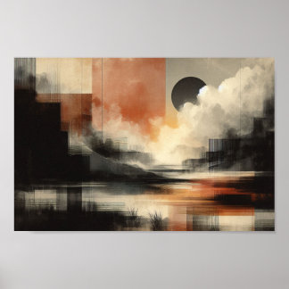 Affiche Lune Abstraite au bord du lac AI Wall Art