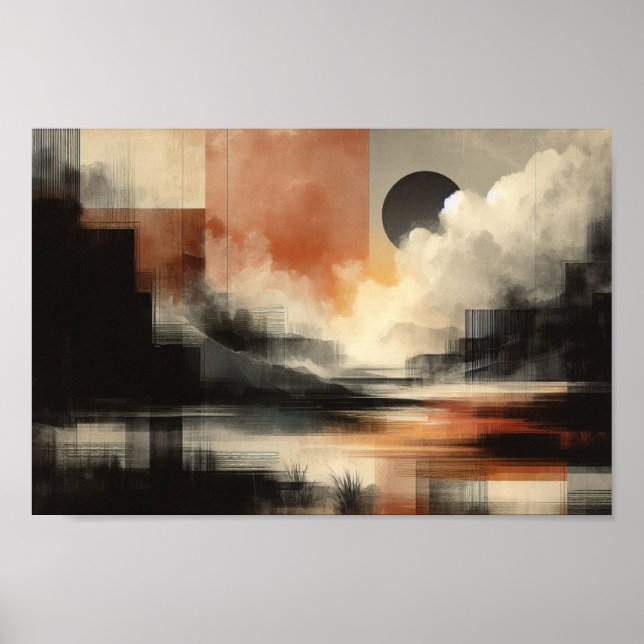 Affiche Lune Abstraite au bord du lac AI Wall Art (Devant)