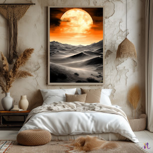 Affiche Lune ardente sur les dunes du désert – Monochrome