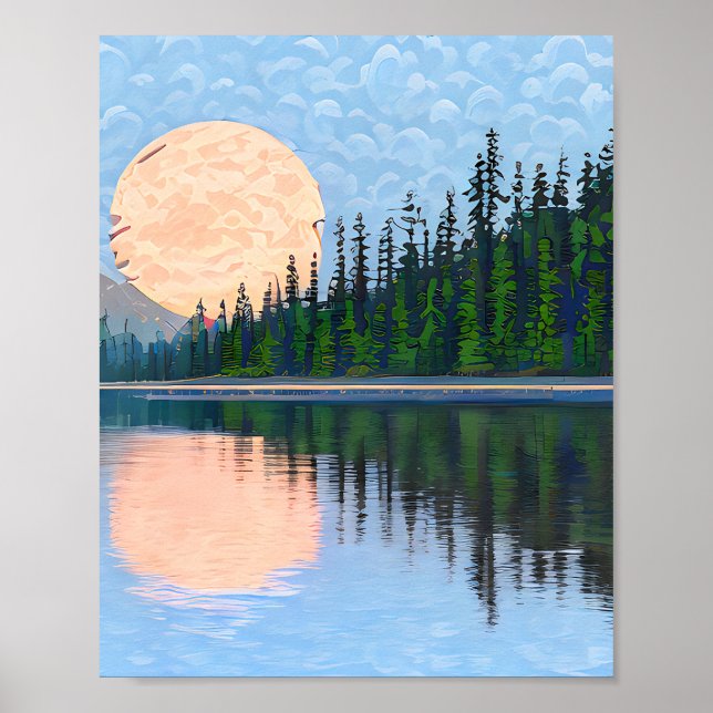 Affiche Lune au-dessus d'un lac (Devant)
