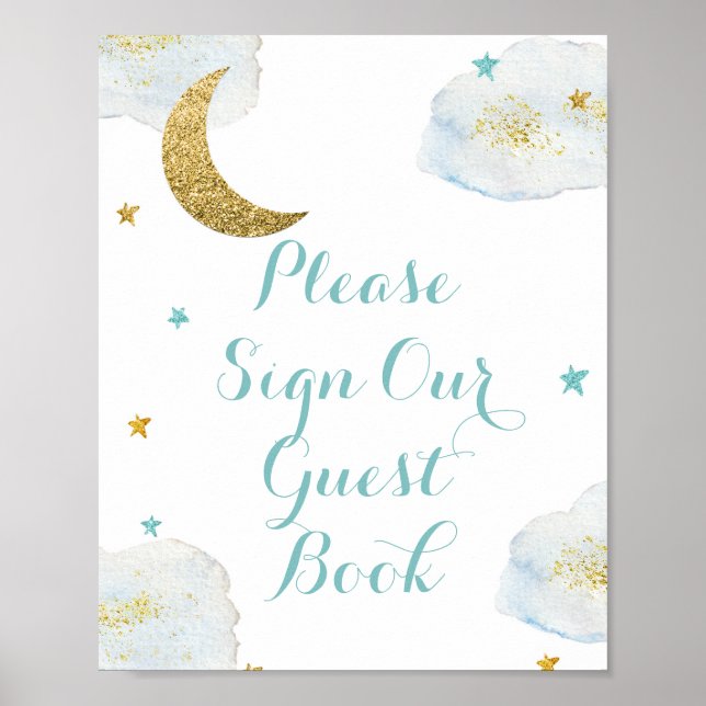 Affiche Lune Bleue Moderne S'il vous plaît signer notre li (Devant)