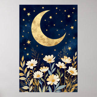 Affiche Lune céleste et fleurs sauvages