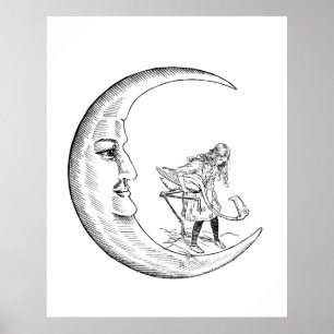 Affiche Lune croissante & Alice jouant au croquet avec fla
