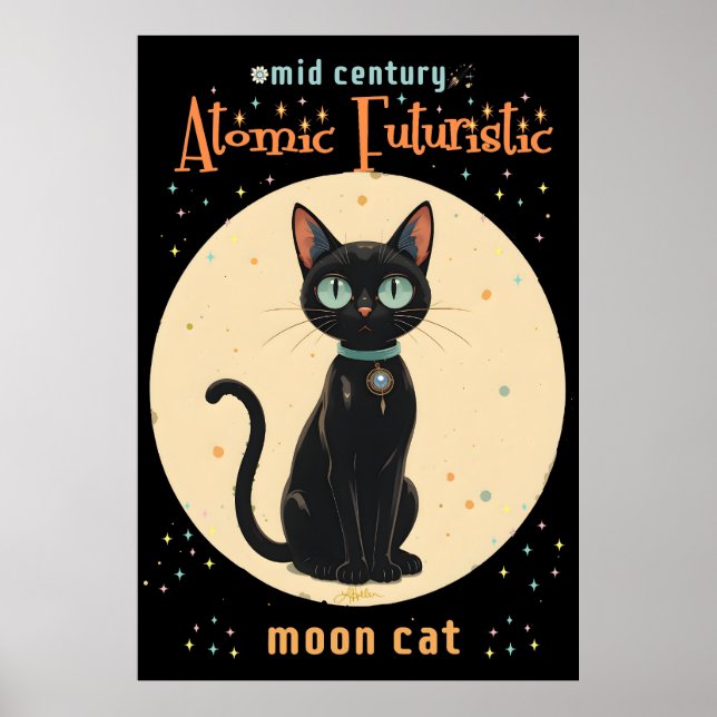 Affiche Lune de chat noir atomique futuriste avec texte (Devant)