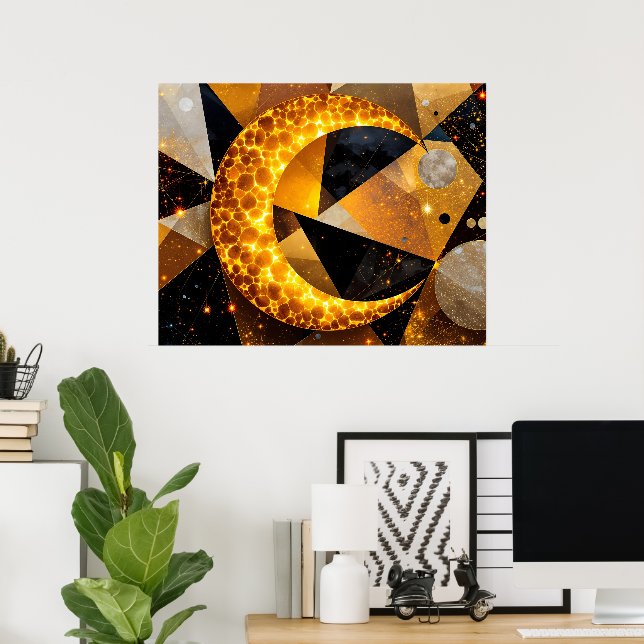 Affiche Lune de croissant d'or avec étoiles géométriques c (Bureau à domicile)