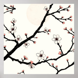 Affiche Lune de Fleur de Cerisier Motif Minimaliste