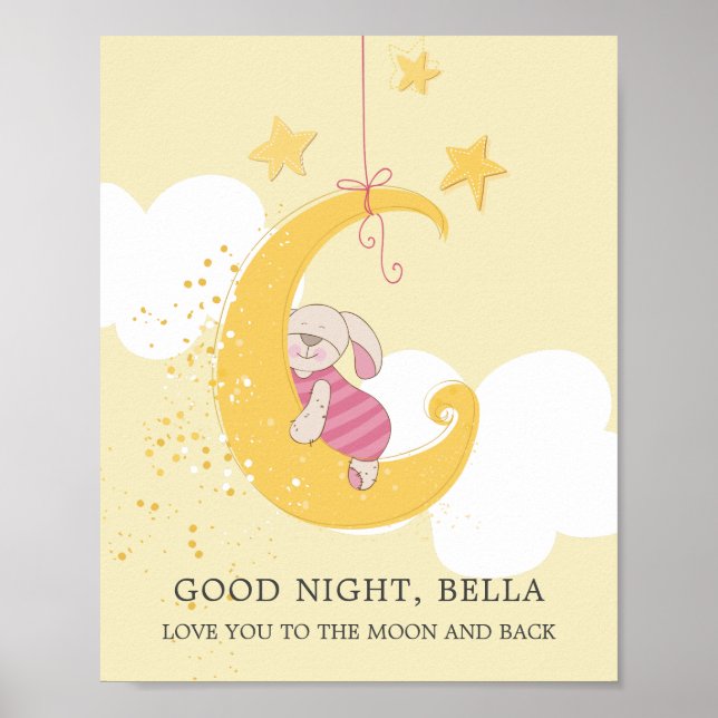 Affiche Lune de lapin bébé doux personnalisée jaune (Devant)