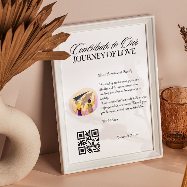 Affiche Lune de miel Souhaite Registre Qr Code Mariage Cad (Honeymoon Wish Registry Qr Code Wedding Gift Poster)