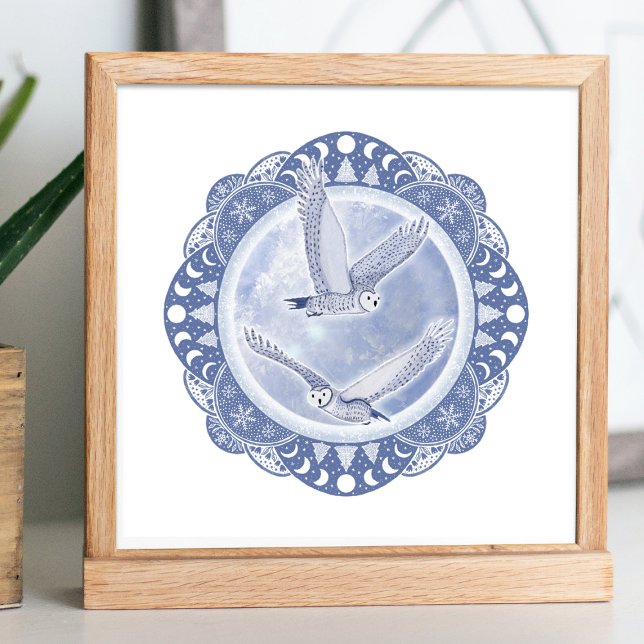 Affiche Lune de neige complète | Illustration Février Owls (Créateur téléchargé)