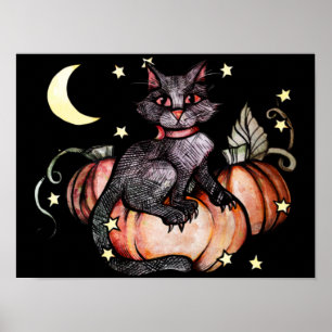 Affiche Lune de patchs Citrouille de chat noir