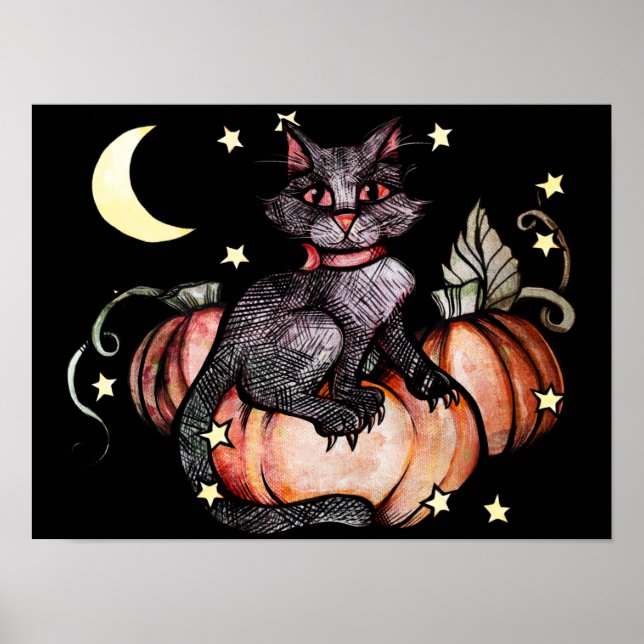 Affiche Lune de patchs Citrouille de chat noir (Devant)