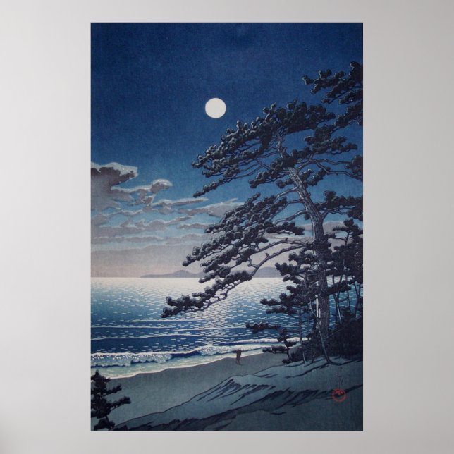 Affiche Lune de printemps à Ninomiya Beach Kawase Hasui 19 (Devant)