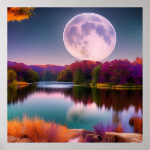 Affiche Lune de récolte d'automne violet
