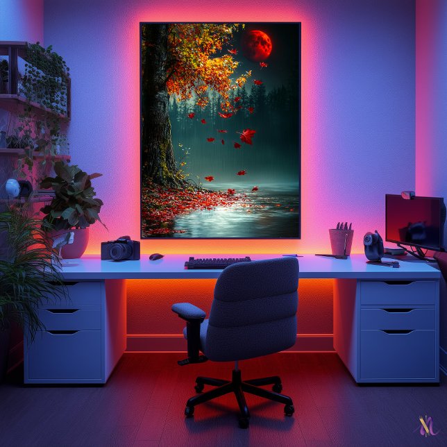 Affiche Lune de sang au-dessus du lac d'automne - Chute my (Créateur téléchargé)