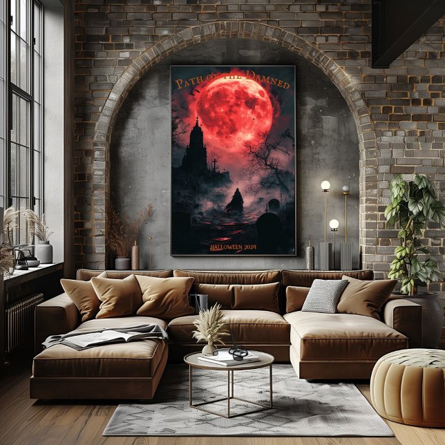 Affiche Lune de sang Cimetière Halloween avec cape sombre (Créateur téléchargé)