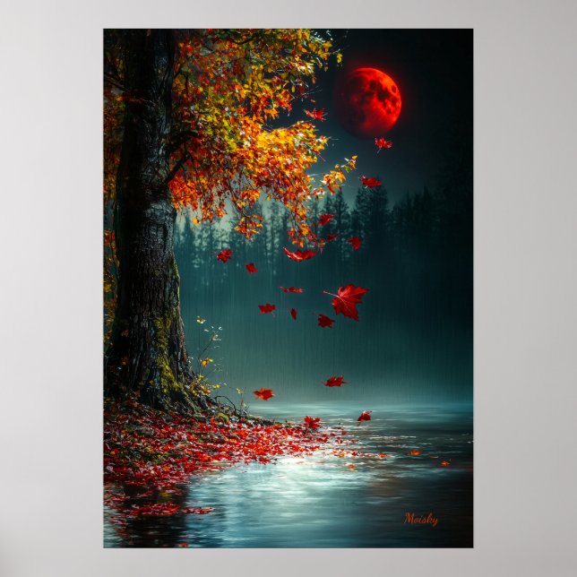 Affiche Lune de sang sur le lac d'automne - Automne mystiq (Devant)