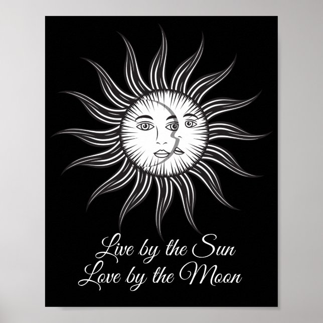 Affiche lune de soleil céleste noir blanc simple graphique (Devant)