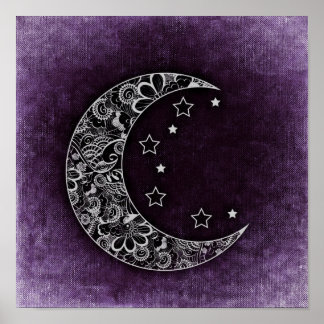 Affiche Lune décorative et étoiles