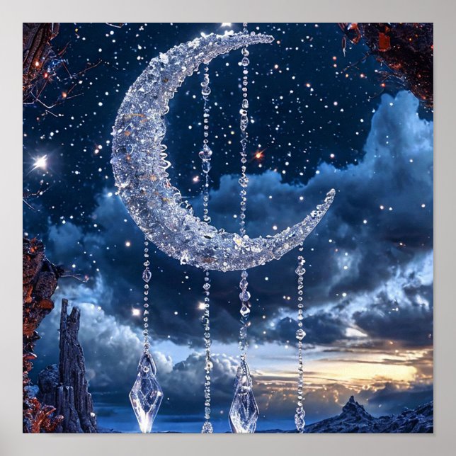 Affiche Lune décorative gelée fantaisie lumineuse de nuit  (Devant)