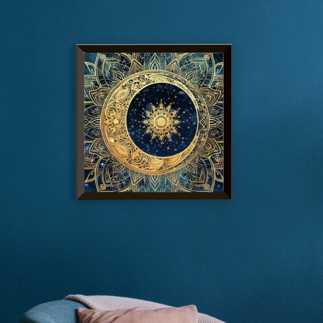 Affiche Lune d'or céleste Sun Mandala Aquarelle Nebula (Créateur téléchargé)