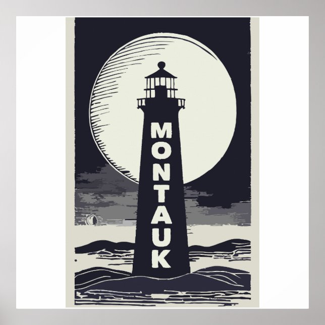Affiche Lune du phare de Montauk Point (Devant)