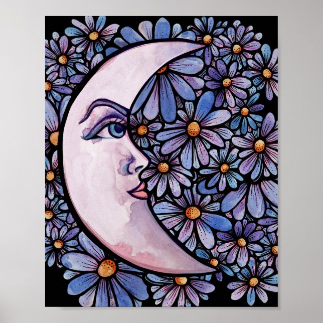 Affiche Lune Enfant Lune Déesse Art Lune Enfant Violet (Devant)
