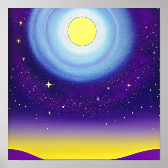 Affiche Lune et ciel en violet (Devant)
