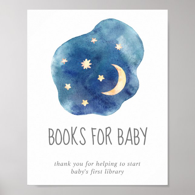 Affiche Lune et étoiles Baby shower Livres pour bébé signe (Devant)