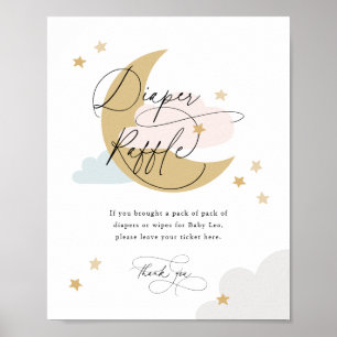 Affiche Lune et Étoiles Barreau Signe rouge bleu rose or