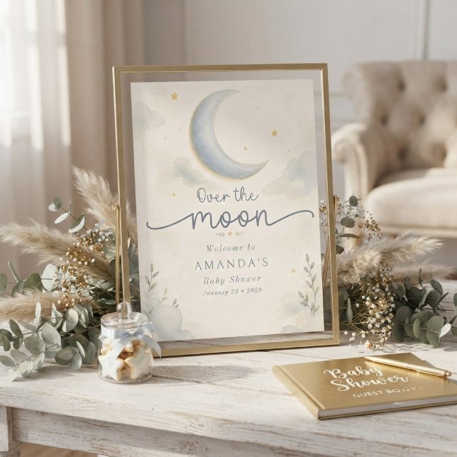 Affiche Lune et Étoiles Fête de bébé pour une naissance im (Créateur téléchargé)