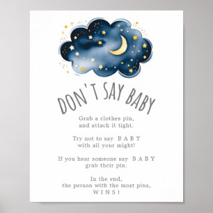 Affiche Lune et étoiles ne pas dire Baby Game Sign