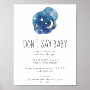 Affiche Lune et étoiles ne pas dire Baby Game Sign
