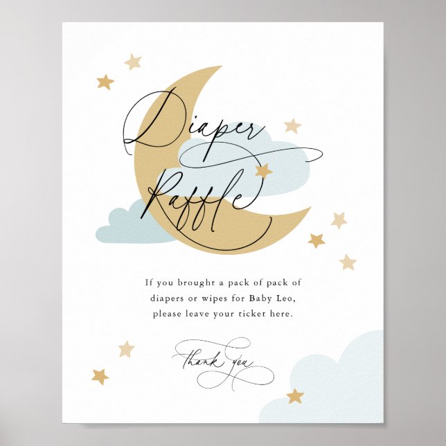 Affiche Lune et étoiles Refoulage Signal Baby shower bleu (Devant)