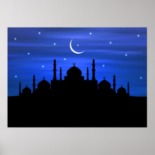 Affiche Lune et mosquée de Ramadan