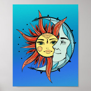 Affiche Lune et soleil. illustration de tatouage de style