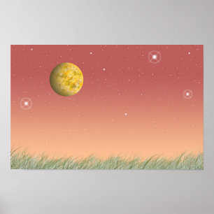Affiche Lune fantastique et ciel étoilé silencieux.