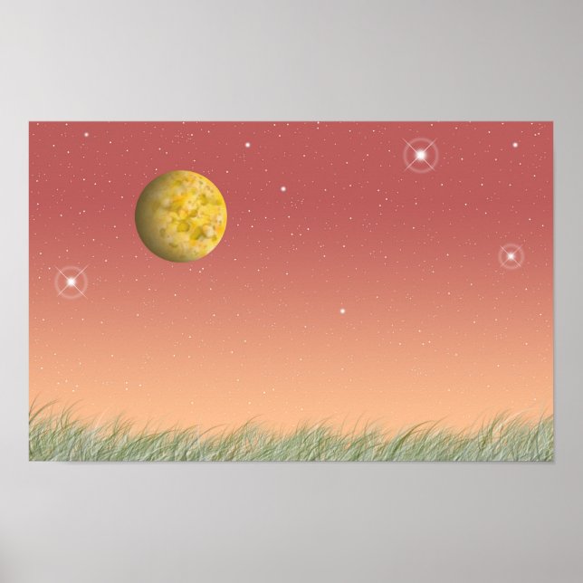 Affiche Lune fantastique et ciel étoilé silencieux. (Devant)