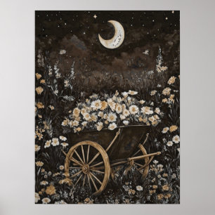 Affiche Lune Fleur foncée Jardin Forêt de minuit