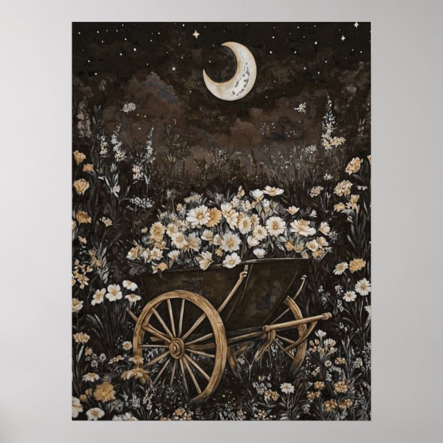 Affiche Lune Fleur foncée Jardin Forêt de minuit (Devant)