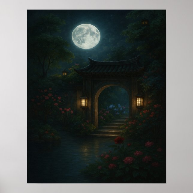 Affiche Lune Gate Garden - Mystical imaginaire wall art (Devant)