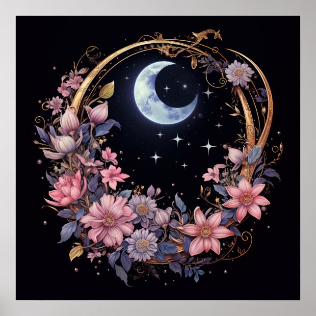 Affiche Lune mystique et fleurs (Devant)