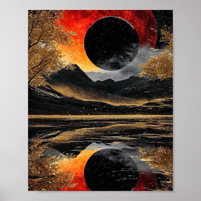 Affiche 🌑 Lune Noire Mystique Abstrait Éclat ✨ Céleste (Devant)